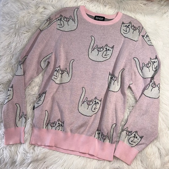Ripndip Sweaters - Rip n Dip • Unisex Falling For Nermal Pink & White Cat Sweater
